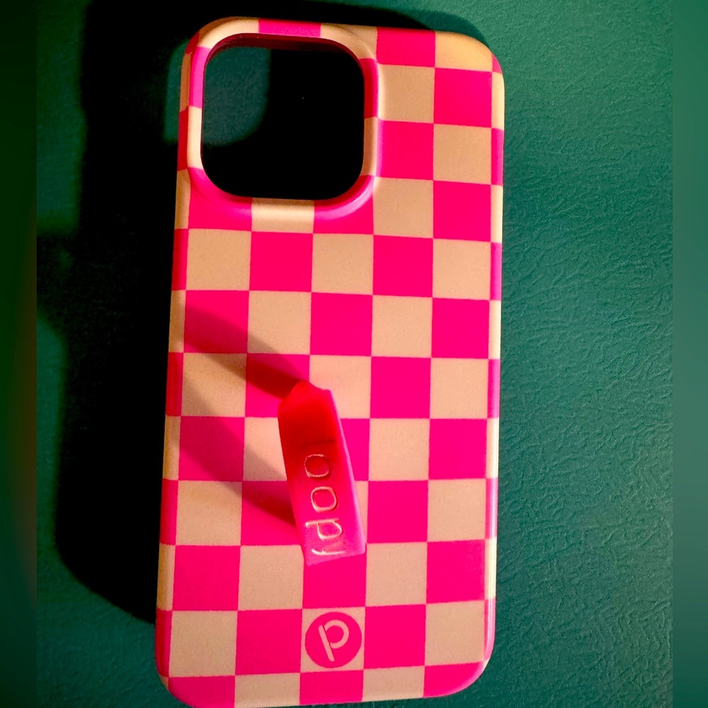 Loopy Case Bright Pink and White Phone Case with Loopy Grip iPhone 15 Pro Max